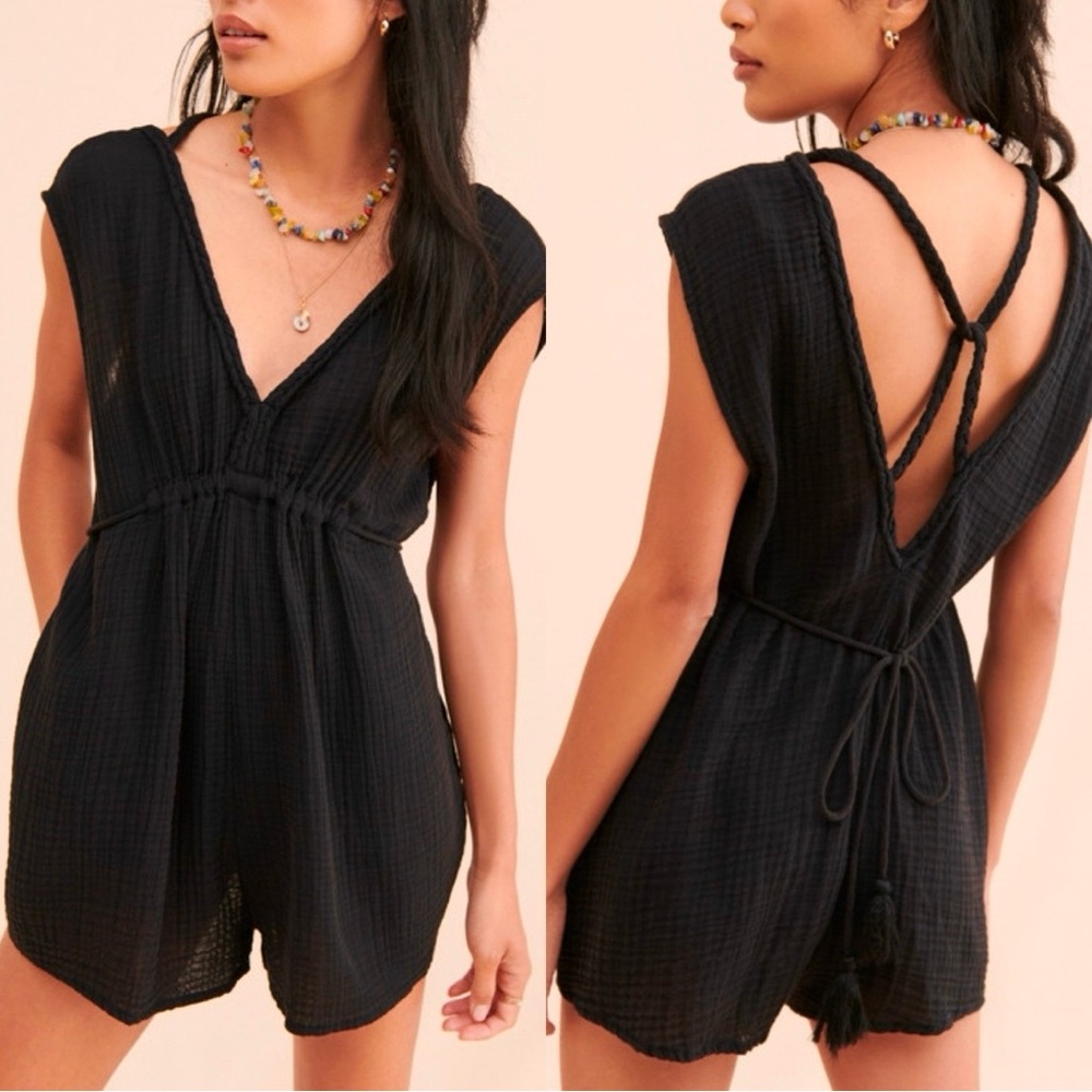 Anthropologie Molly Gauze Black Wash Women’s Oversized Cover-Up Romper Sz XL